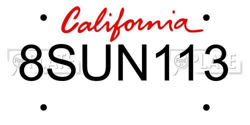 8SUN113 California License Plate