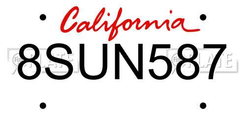 8SUN587 California License Plate