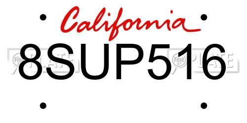 8SUP516 California License Plate