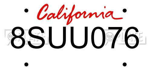 8SUU076 California License Plate