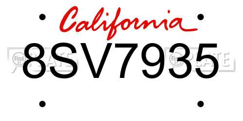 8SV7935 California License Plate