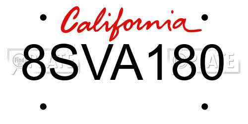 8SVA180 California License Plate