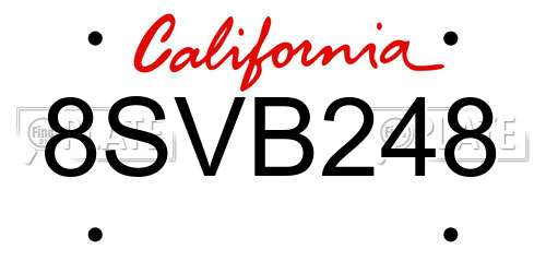 8SVB248 California License Plate