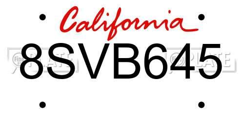 8SVB645 California License Plate
