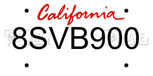 8SVB900 California License Plate