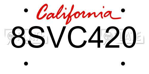 8SVC420 California License Plate