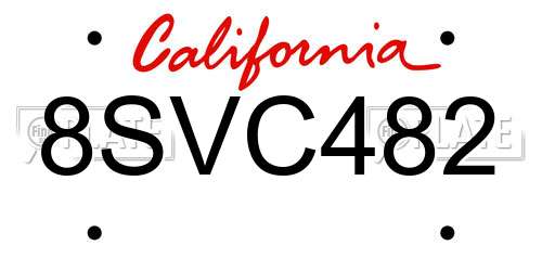 8SVC482 California License Plate