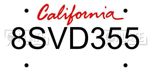 8SVD355 California License Plate