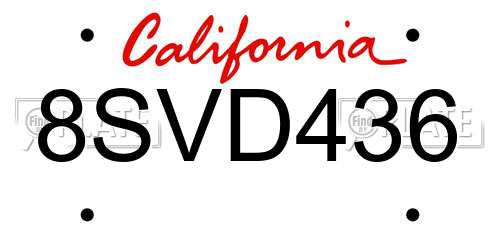 8SVD436 California License Plate