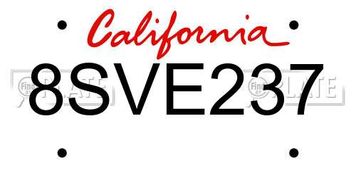 8SVE237 California License Plate