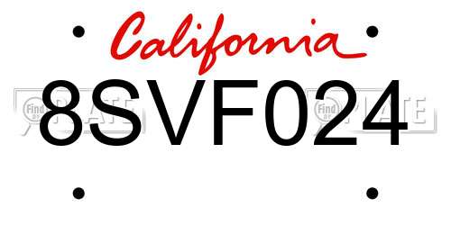 8SVF024 California License Plate