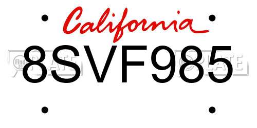 8SVF985 California License Plate