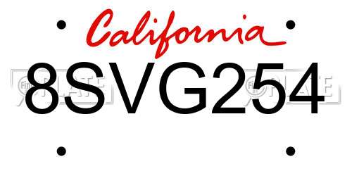 8SVG254 California License Plate