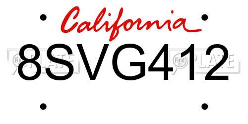 8SVG412 California License Plate