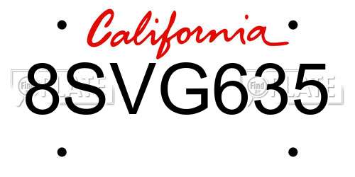 8SVG635 California License Plate