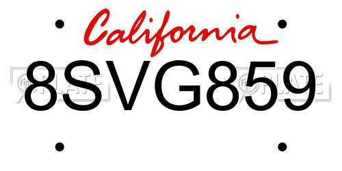 8SVG859 California License Plate