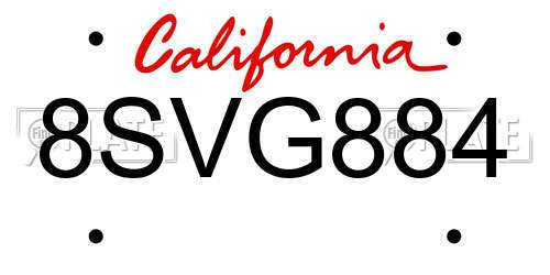 8SVG884 California License Plate