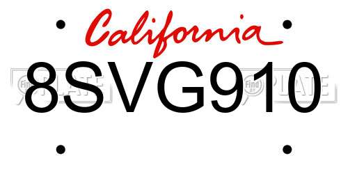 8SVG910 California License Plate