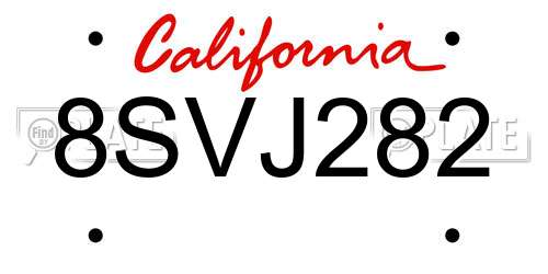 8SVJ282 California License Plate