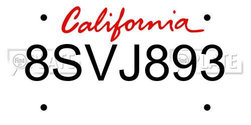 8SVJ893 California License Plate