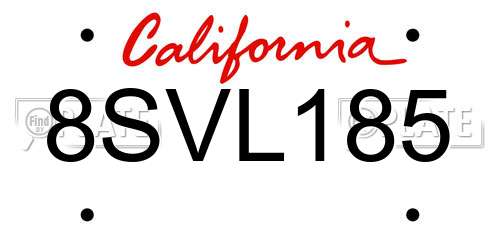 8SVL185 California License Plate
