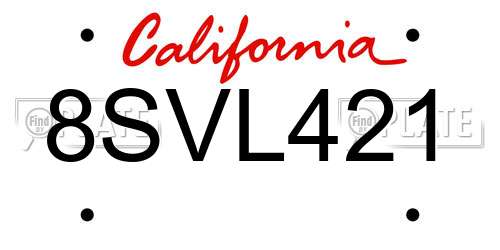 8SVL421 California License Plate