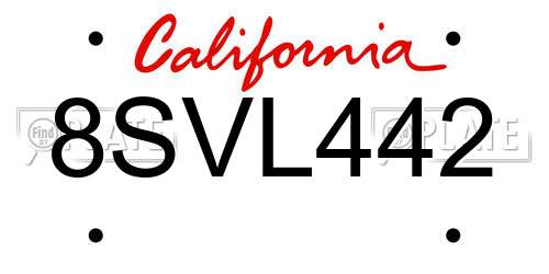 8SVL442 California License Plate