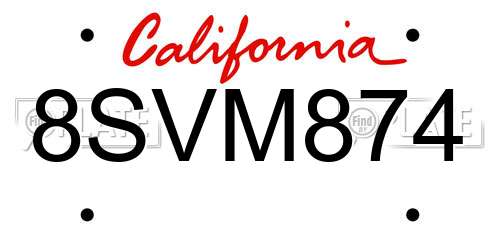 8SVM874 California License Plate