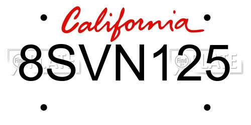 8SVN125 California License Plate