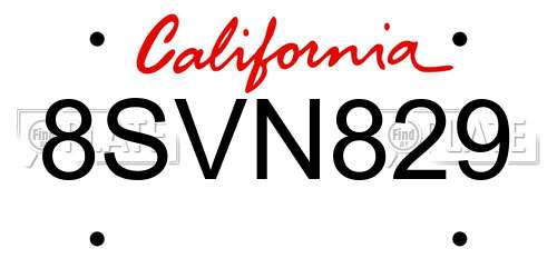 8SVN829 California License Plate