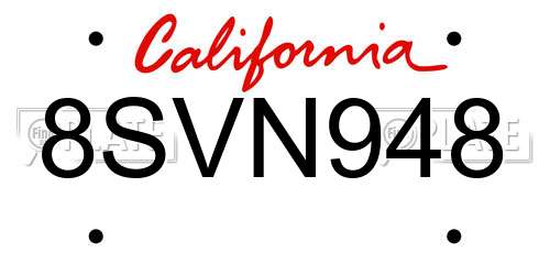 8SVN948 California License Plate
