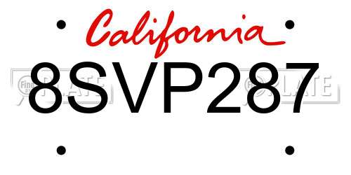 8SVP287 California License Plate