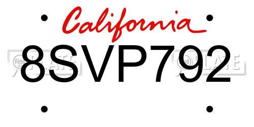 8SVP792 California License Plate
