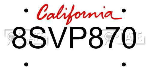 8SVP870 California License Plate