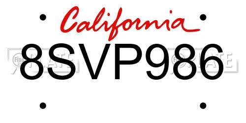 8SVP986 California License Plate