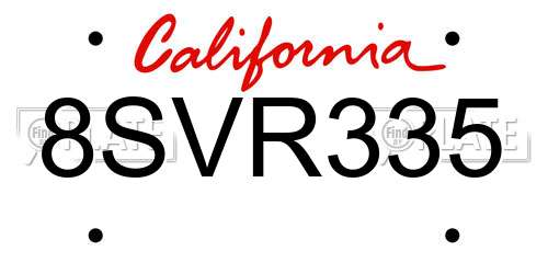 8SVR335 California License Plate