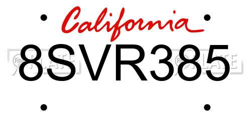8SVR385 California License Plate