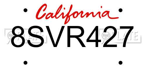 8SVR427 California License Plate