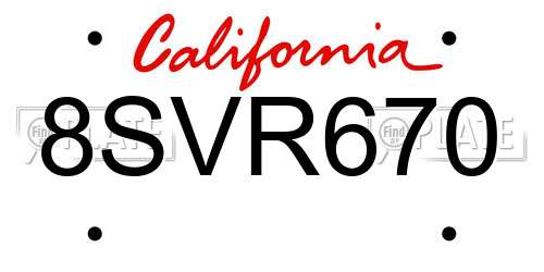 8SVR670 California License Plate