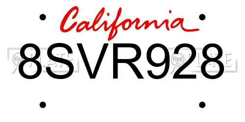 8SVR928 California License Plate