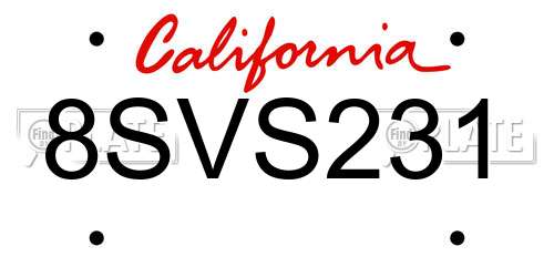 8SVS231 California License Plate