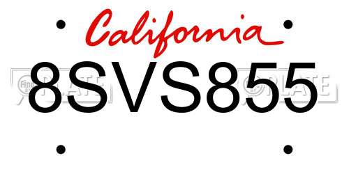 8SVS855 California License Plate