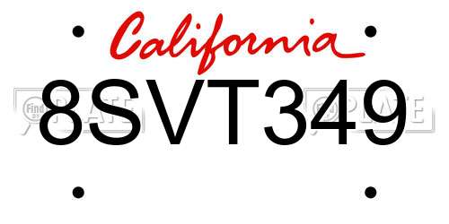 8SVT349 California License Plate