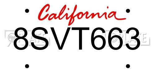 8SVT663 California License Plate