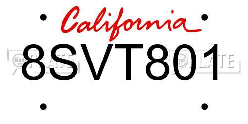 8SVT801 California License Plate