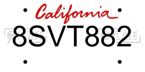 8SVT882 California License Plate