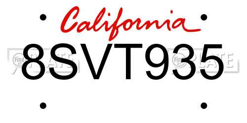 8SVT935 California License Plate