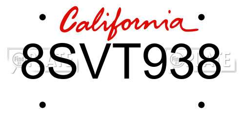 8SVT938 California License Plate