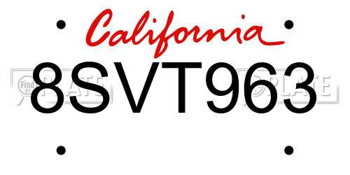 8SVT963 California License Plate
