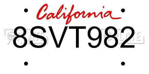 8SVT982 California License Plate